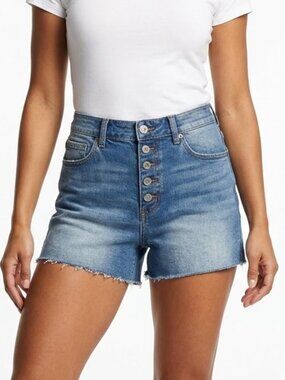Misslook High Rise Button Fly Denim Shorts Raw Hem Cut Off Grunge Indie Size S